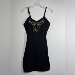 Vintage ‘90s Contempo Casuals Black & Gold Beaded Sleeveless Bodycon Mini Dress
